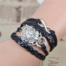 Infinity Wolf Black Unisex Leather Bracelet - WOLFIN LUXURY 