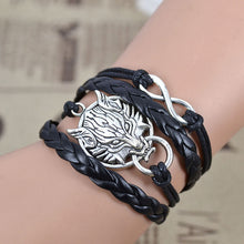 Infinity Wolf Black Unisex Leather Bracelet - WOLFIN LUXURY 