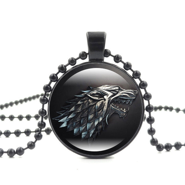 Wolf Pendant Glass Black Chain Necklace - WOLFIN LUXURY 