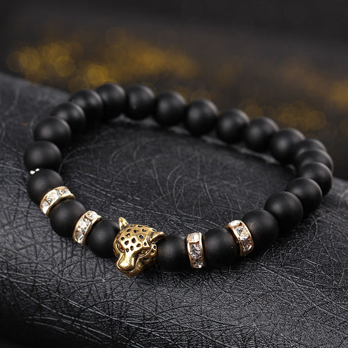 Leopard Charm Matte Black Bracelets - WOLFIN LUXURY 